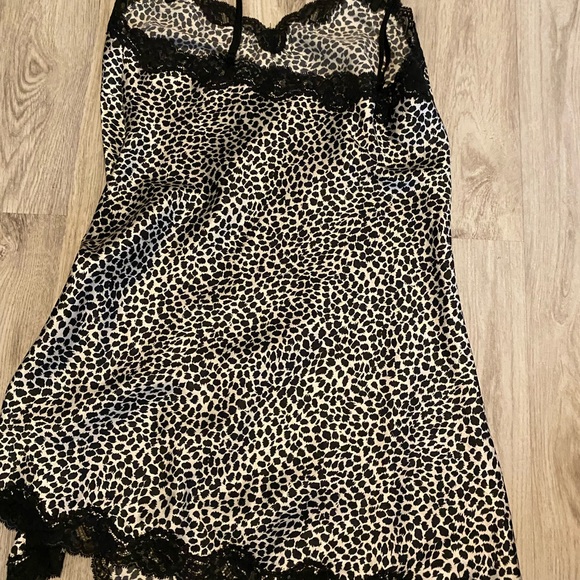 black leopard print satin lace slip dress with bows - Picture 2 of 2